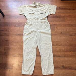 Saint Germain Vintage Tan Cotton Short Sleeve Utility Jumpsuit